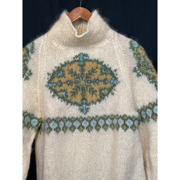 WOOL VTG Sweater M/L Fuzzy Geometric Swedish Ski Gorpcore Streetwear Preppy - Picture 2 of 16